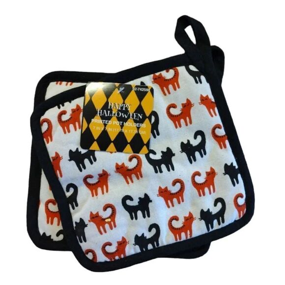 Retro Halloween Themed Pot Holders Dish Mat And Tapestry Kitchen Lot NWT - Picture 11 of 17